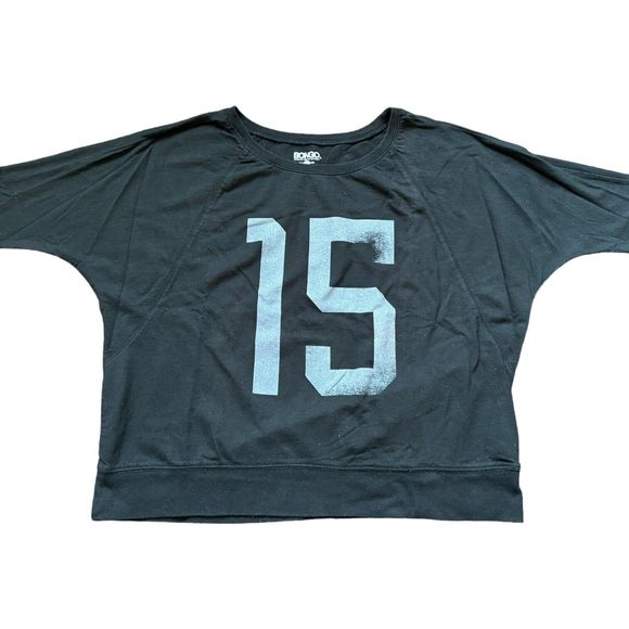 Bongo Dark Gray 15 Sweatshirt Juniors L Black Batwing Long Sleeve Terry Large - Picture 2 of 9
